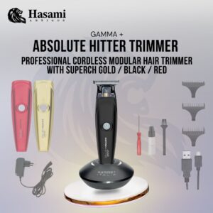 GAMMA + ABSOLUTE HITTER TRIMMER PROFESSIONAL CORDLESS MODULAR HAIR TRIMMER WITH SUPERCH GOLD/BLACK/RED